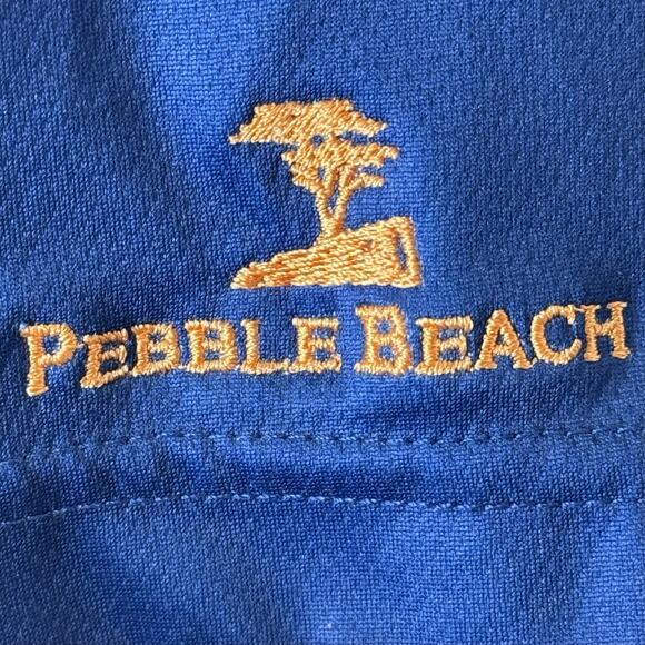 Pebble Beach Mens Large Dry-Luxe Performance Polo Shirt Blue Orange Ombre Stripe - Picture 6 of 10
